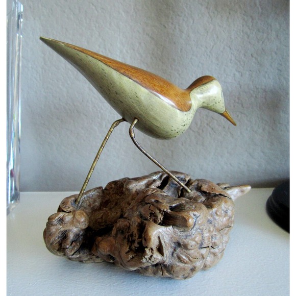 Charming mid-century wood sandpiper sculpture on burl by Jack Francis signed - Picture 5 of 9